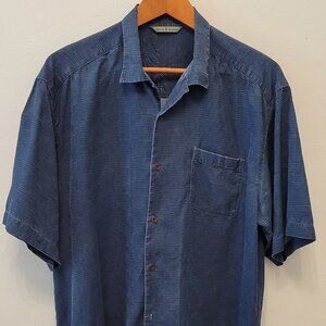 TOMMY BAHAMA 100% Silk Camp Shirt ~ Navy Blue ~ Large